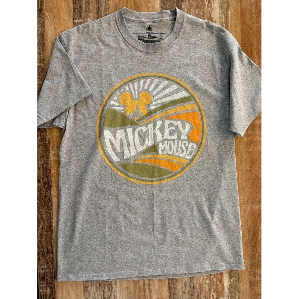 Disney Mickey Mouse Graphic T-Shirt Gray Large Short Sleeve Castle Sun Unisex